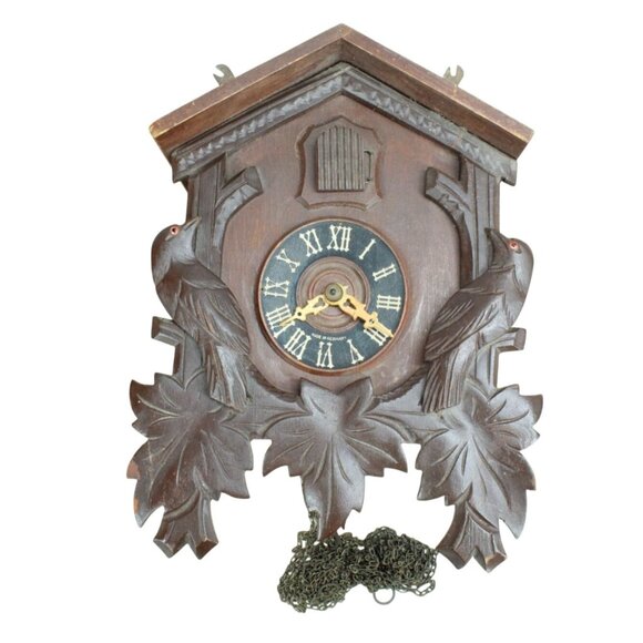 Vintage West Germany Brown Wooden Wall Mounted Decorative Cuckoo Clock